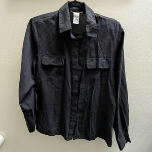 Black Casual Silk Button Up